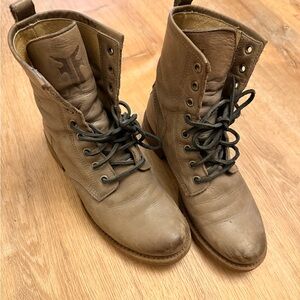 Frye Taupe Leather Lace-Up Ankle Boots